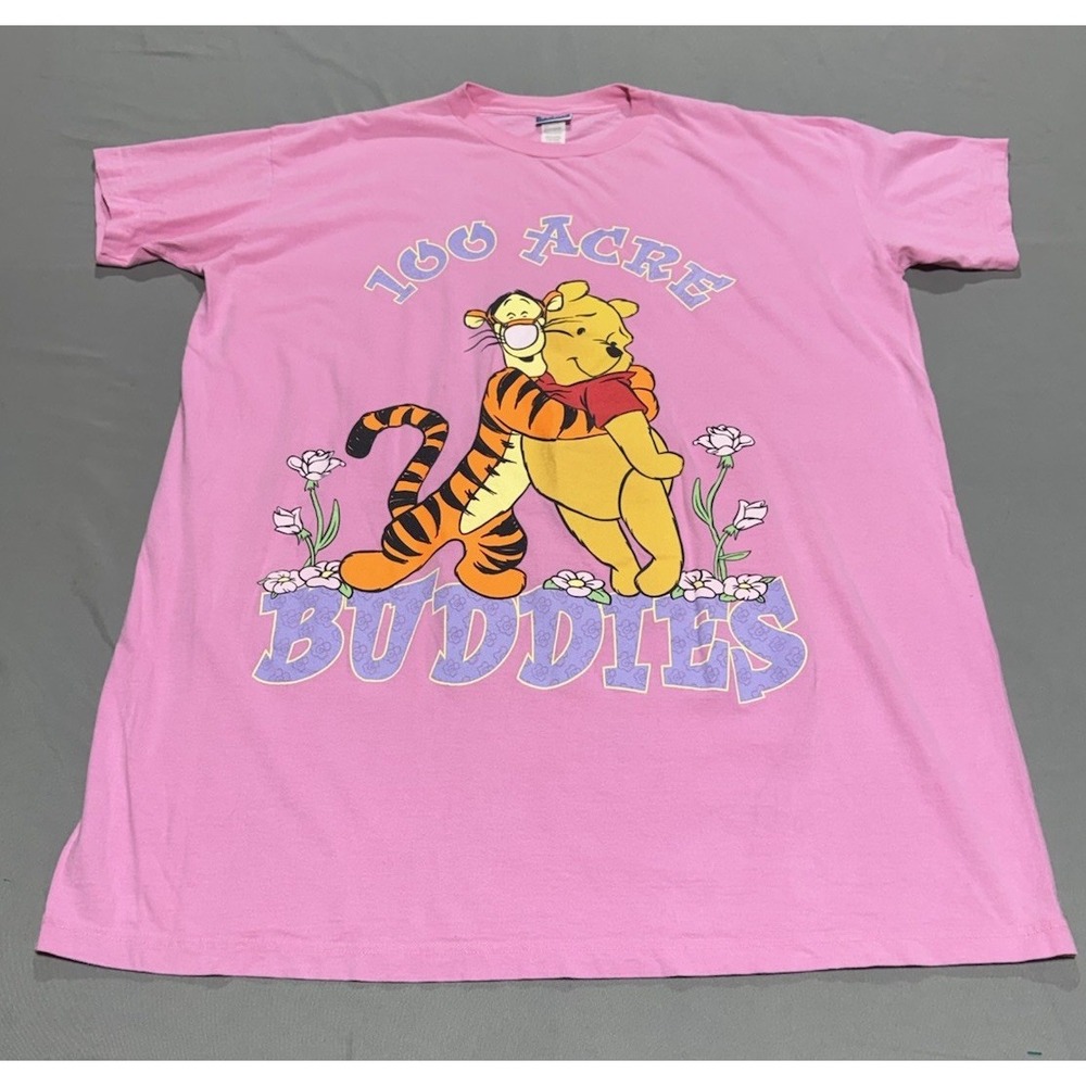 Vintage 1990s Disney Winnie the Pooh Nightshirt OSFM Pink Pooh & Tigger Y2K